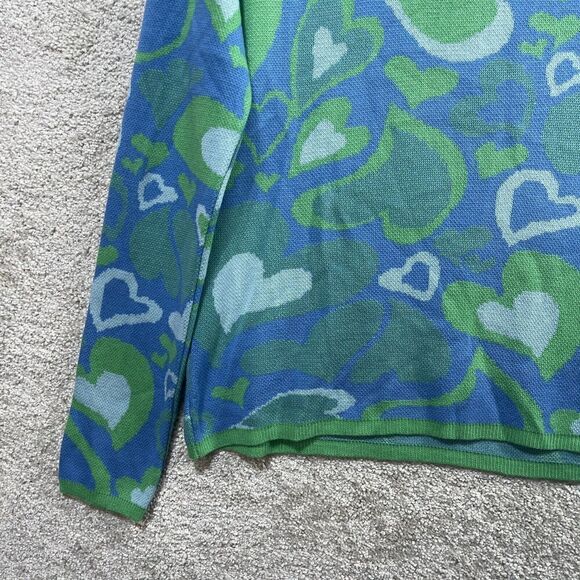 Asos Square Neck Sweater Women's 14 Blue Bold Heart Print Knit Pullover Top - Picture 11 of 13